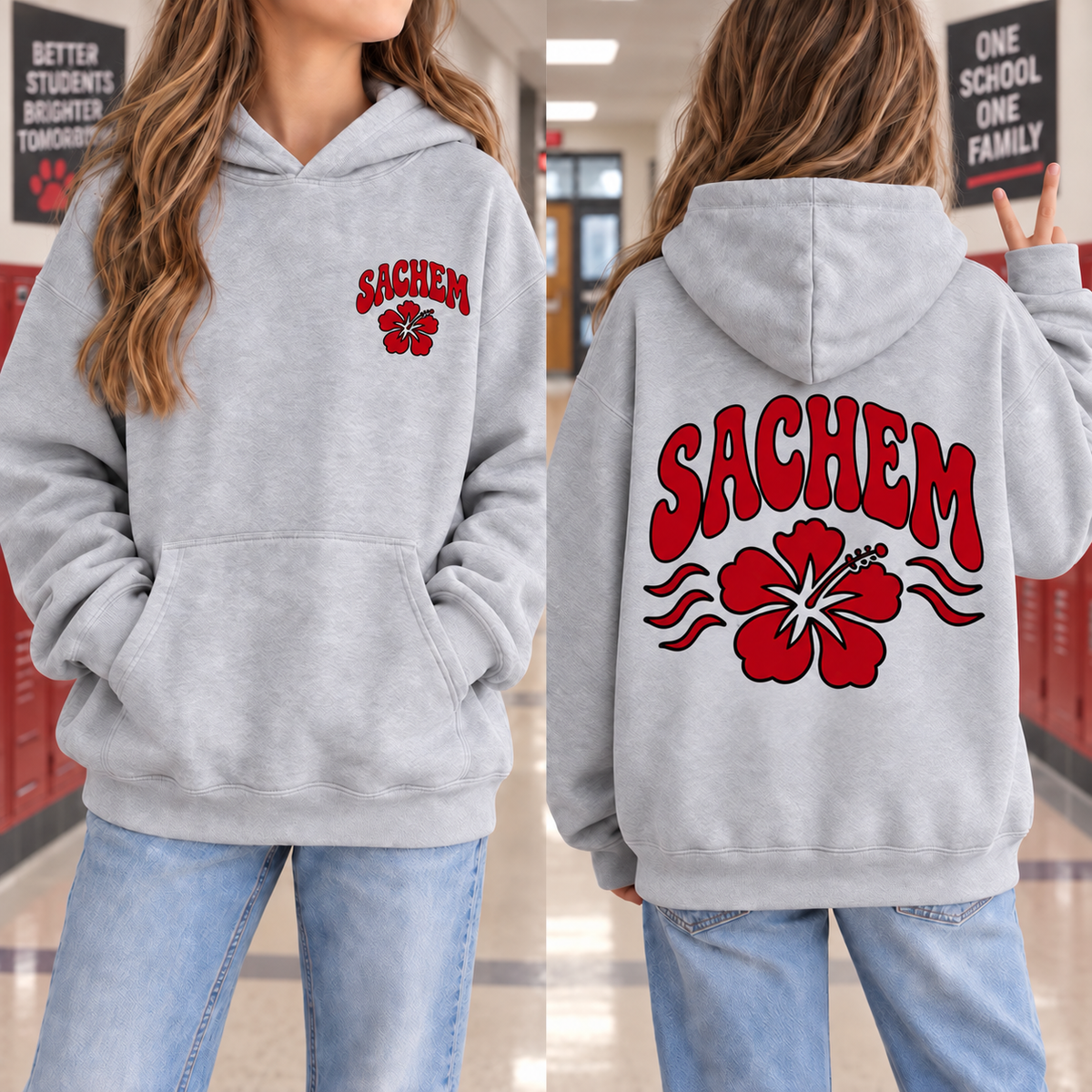 Sachem Coastal Red Hibiscus - Athletic Gray | Sachem Apparel | LI Spirit & Sports Apparel