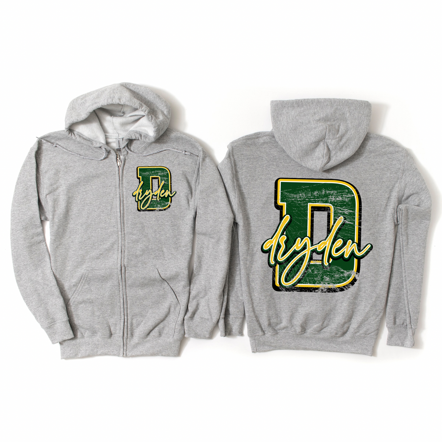 Dryden Heritage Zip-Up Hoodie - Athletic Gray | Dryden Elementary Spiritwear Fundraiser | LI Spirit & Sports Apparel