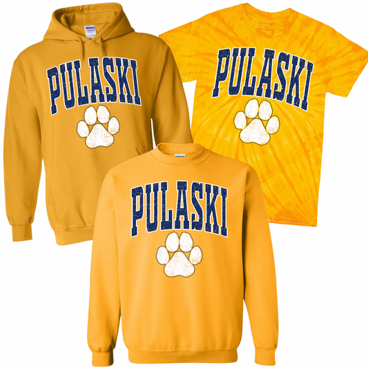 Varsity Pulaski Paw Print - Gold | Pulaski Road Spiritwear Fundraiser | LI Spirit & Sports Apparel