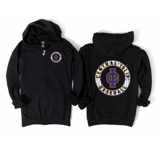 CI Baseball Diamond Crest Zip-Up Hoodie - Black | CI Baseball Spiritwear Fundraiser | LI Spirit & Sports Apparel