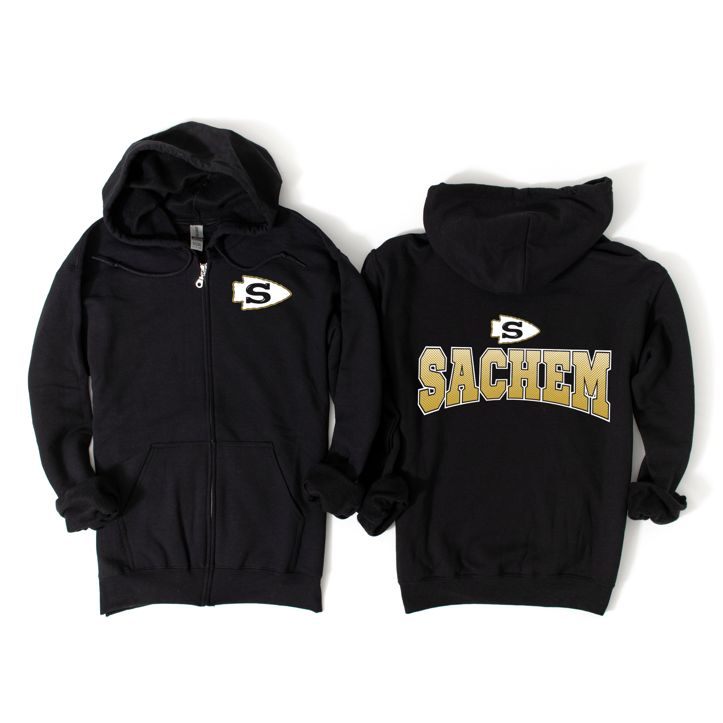 Sachem Legacy Zip-Up Hoodie - Black | Nokomis Spiritwear Fundraiser | LI Spirit & Sports Apparel