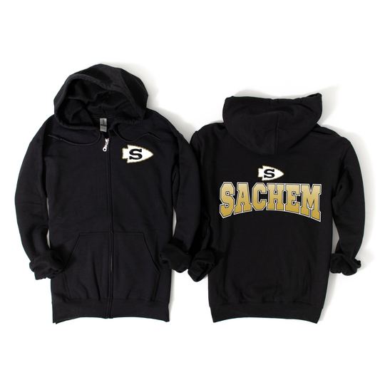 Sachem Legacy Zip-Up Hoodie - Black | Nokomis Spiritwear Fundraiser | LI Spirit & Sports Apparel