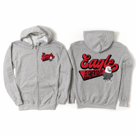 Retro Eagle Elementary Athletic Gray Zip-Up Hoodie | Eagle Elementary Spiritwear Fundraiser | LI Spirit & Sports Apparel