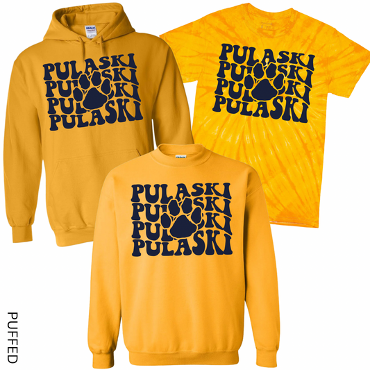 Puffed Pulaski Stacked - Gold | Pulaski Road Spiritwear Fundraiser | LI Spirit & Sports Apparel