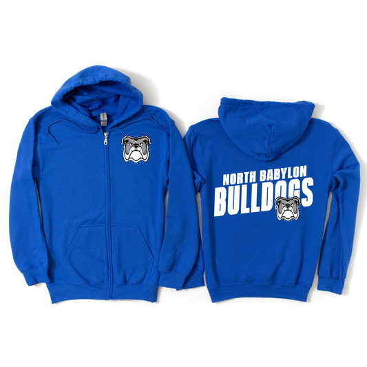 North Babylon Bulldogs Zip-Up Hoodie - Royal Blue | Woods Road Spiritwear Fundraiser | LI Spirit & Sports Apparel