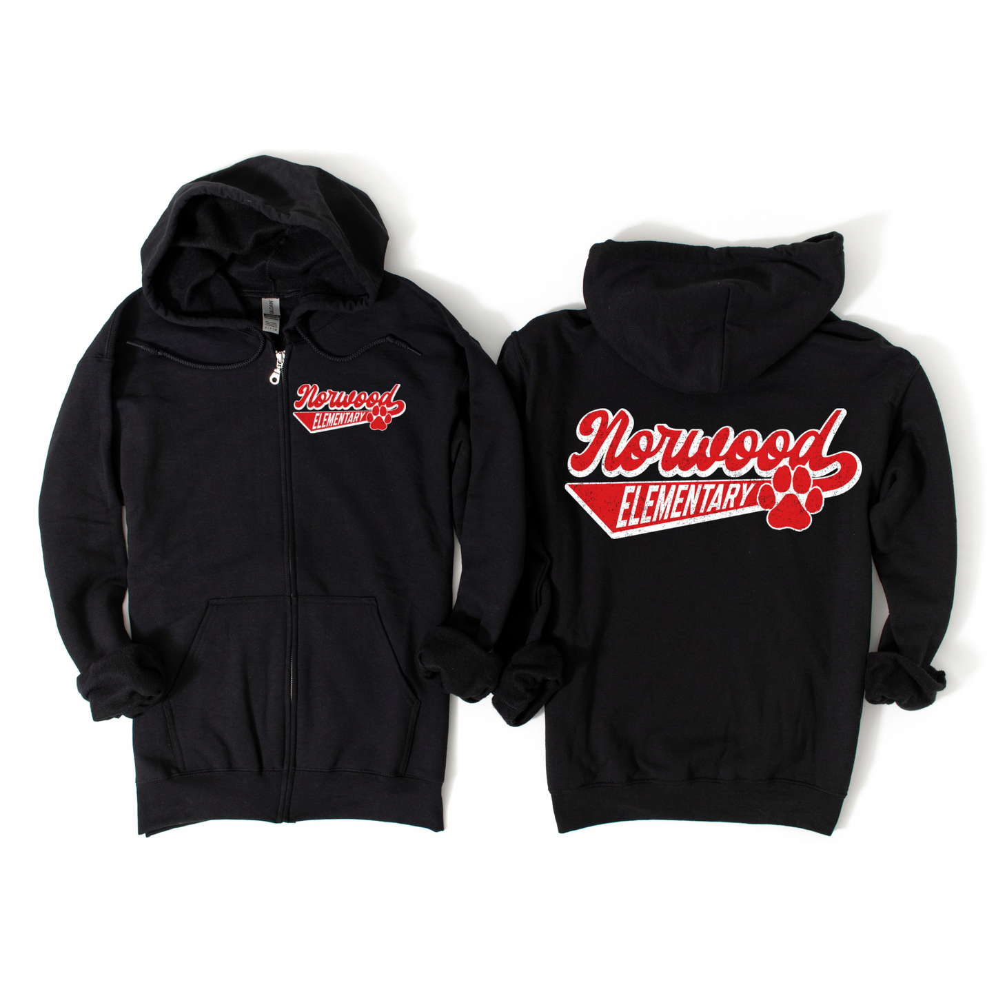 Retro Norwood Black Zip-Up Hoodie | Norwood Elementary Spiritwear Fundraiser | LI Spirit & Sports Apparel
