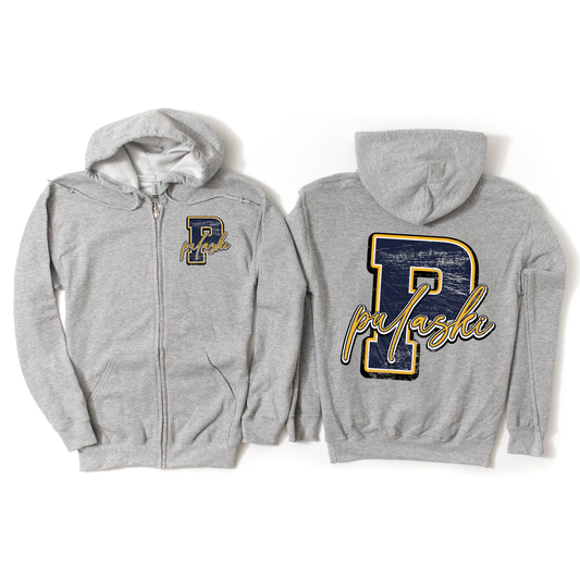 Pulaski Heritage Zip-Up Hoodie - Athletic Gray | Pulaski Road Spiritwear Fundraiser | LI Spirit & Sports Apparel