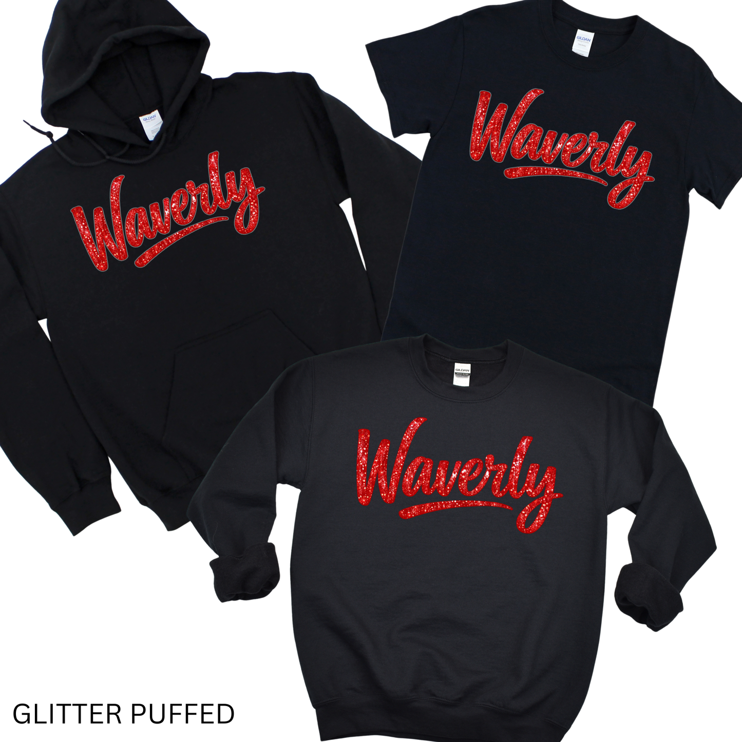 Glitter Puffed Waverly - Black | Waverly Elementary Spiritwear Fundraiser | LI Spirit & Sports Apparel