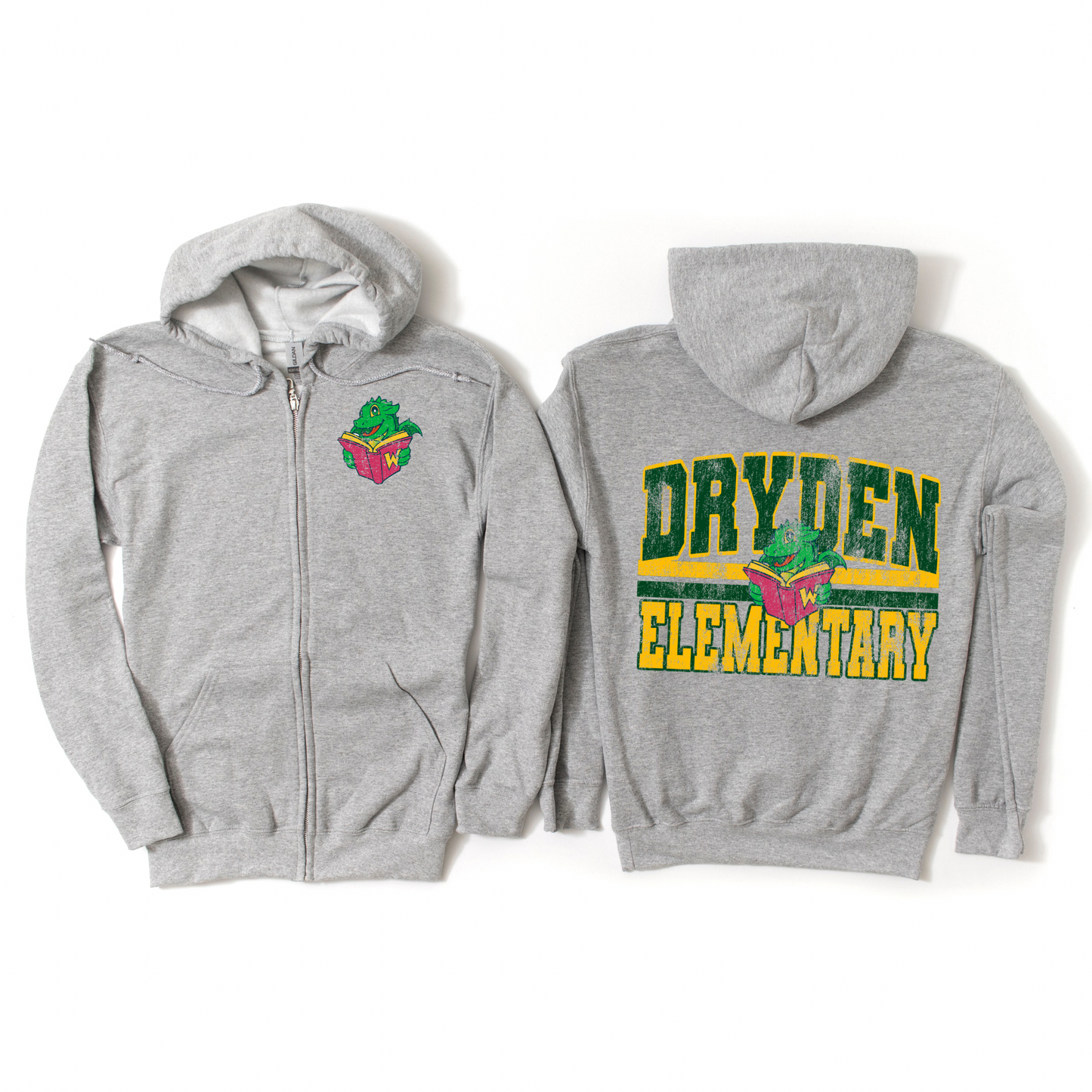 Distressed Dryden Zip-Up Hoodie - Athletic Gray | Dryden Elementary Spiritwear Fundraiser | LI Spirit & Sports Apparel