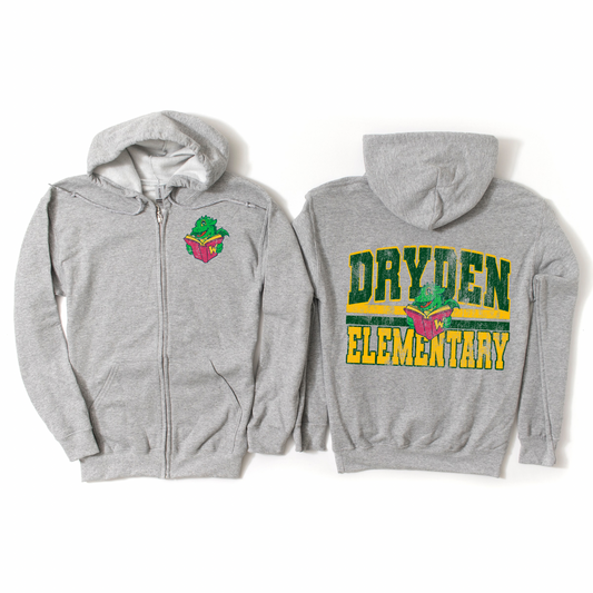 Distressed Dryden Zip-Up Hoodie - Athletic Gray | Dryden Elementary Spiritwear Fundraiser | LI Spirit & Sports Apparel
