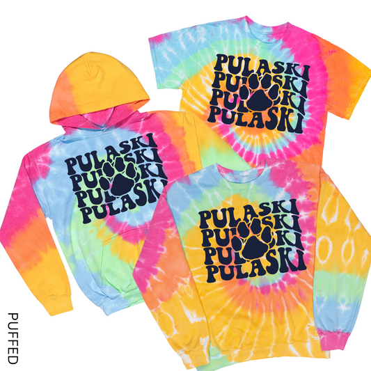 Puffed Pulaski Stacked - Pastel Tie Dye | Pulaski Road Spiritwear Fundraiser | LI Spirit & Sports Apparel