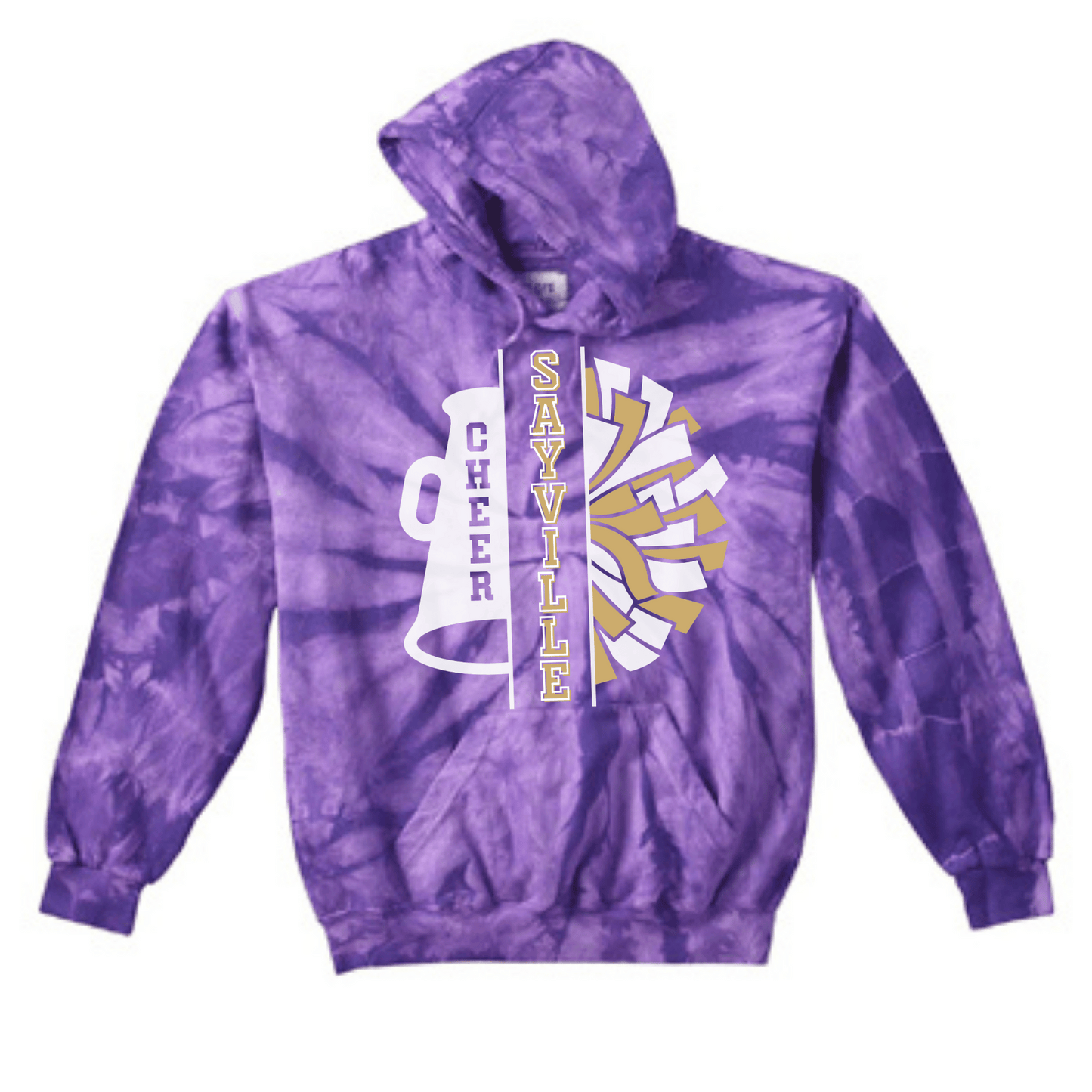 Sayville Cheer PomPom Tie Dye Hoodie | Sayville Cheer Spiritwear Fundraiser | LI Spirit & Sports Apparel