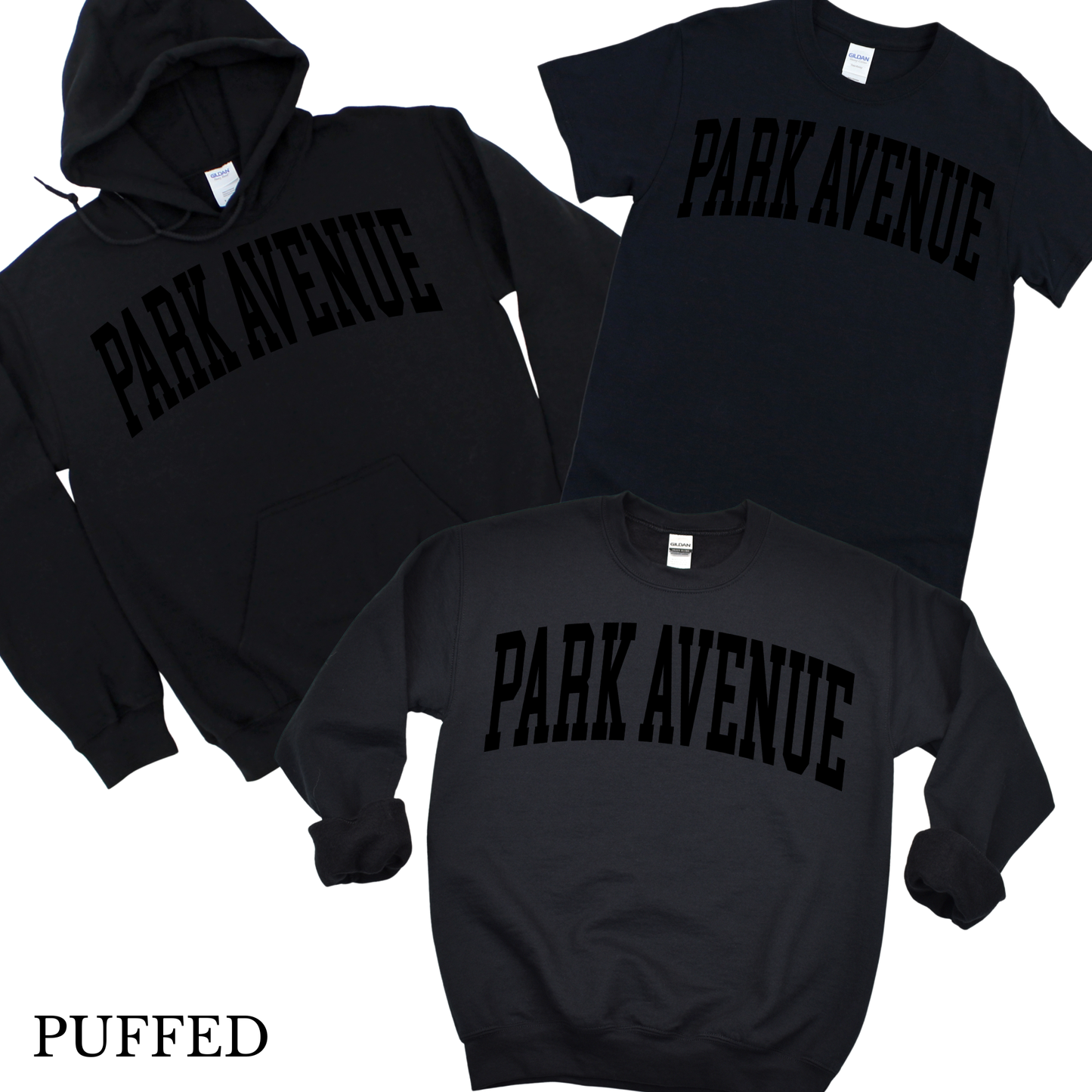 Puffed Varsity Park Avenue - Black on Black | Park Avenue Spiritwear Fundraiser | LI Spirit & Sports Apparel