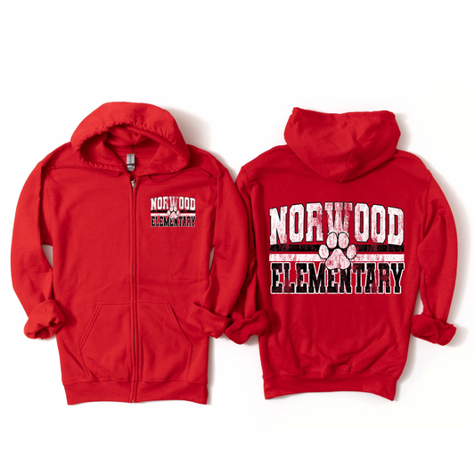 Vintage Norwood Zip-Up Hoodie - Red | Norwood Ave Spiritwear Fundraiser | LI Spirit & Sports Apparel