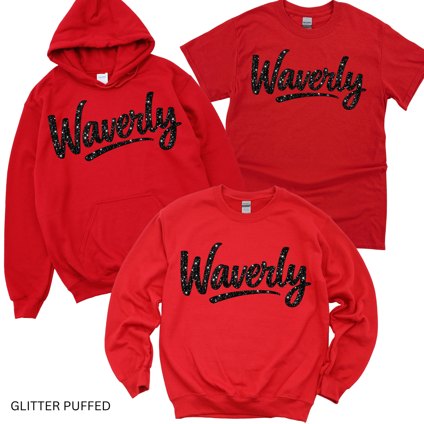 Glitter Puffed Waverly - Red | Waverly Elementary Spiritwear Fundraiser | LI Spirit & Sports Apparel