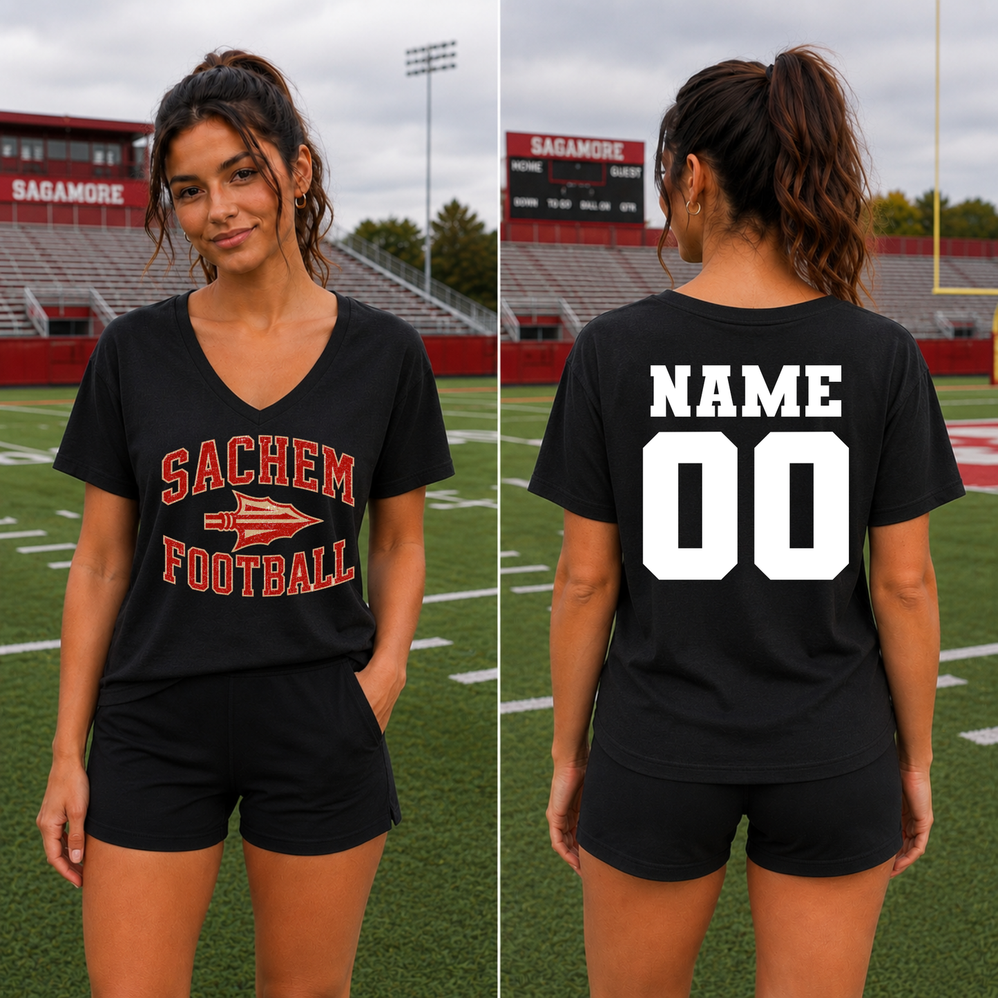 Sachem Football Women’s Personalized - Black | Sagamore Football | LI Spirit & Sports Apparel