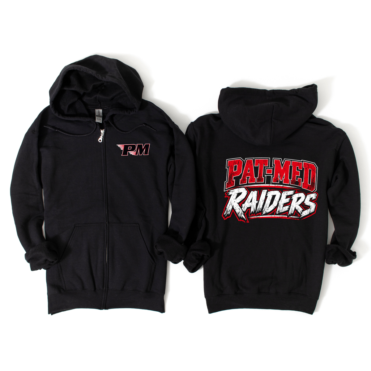 Pat-Med Distressed Raiders Zip-Up Hoodie - Black | Canaan Spiritwear Fundraiser | LI Spirit & Sports Apparel