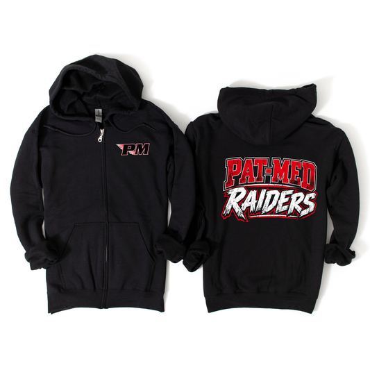 Pat-Med Distressed Raiders Zip-Up Hoodie - Black | Canaan Spiritwear Fundraiser | LI Spirit & Sports Apparel