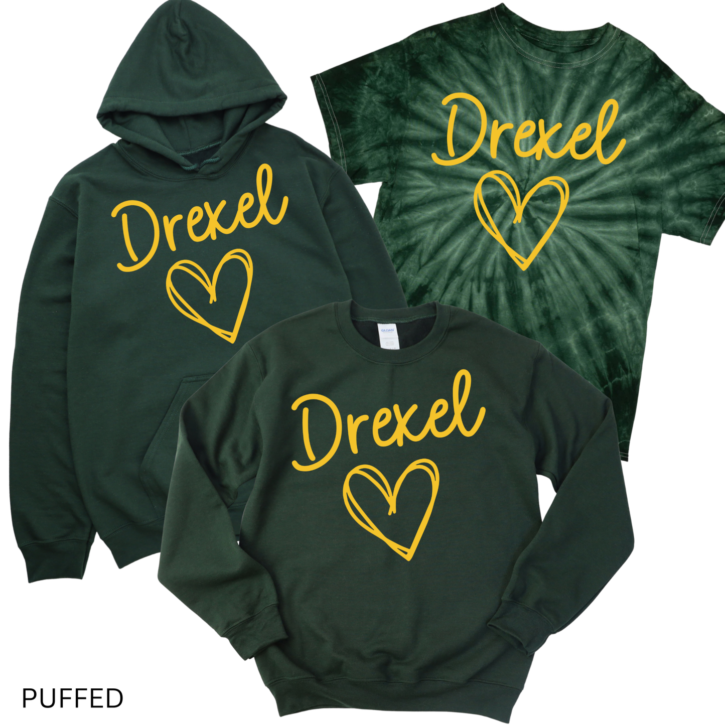 Puffed Drexel Heart - Forest Green | Drexel Avenue Apparel | LI Spirit & Sports Apparel