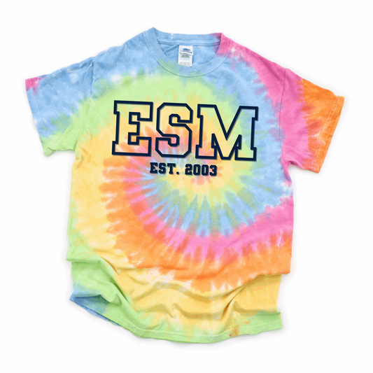 Puffed ESM Pastel Tie Dye T-Shirt | ESM Spiritwear Fundraiser | LI Spirit & Sports Apparel