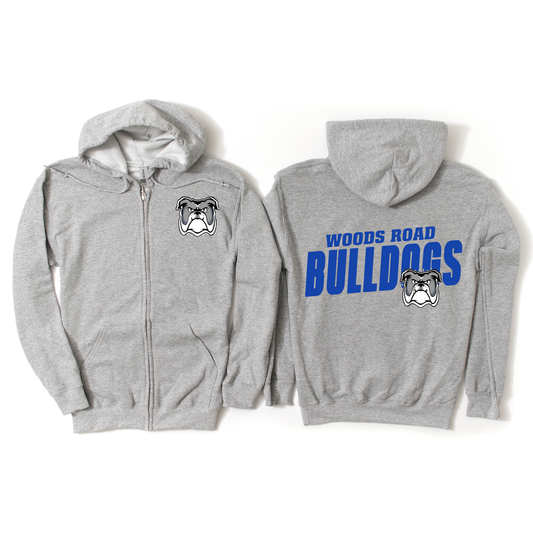 Woods Road Bulldogs Zip-Up Hoodie - Athletic Gray | Woods Road Spiritwear Fundraiser | LI Spirit & Sports Apparel