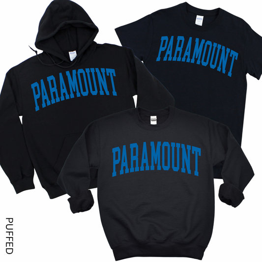 Puffed Varsity Paramount - Blue on Black | Paramount Dance Academy | LI Spirit & Sports Apparel