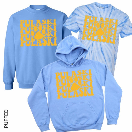 Puffed Pulaski Stacked - Carolina Blue | Pulaski Road Spiritwear Fundraiser | LI Spirit & Sports Apparel