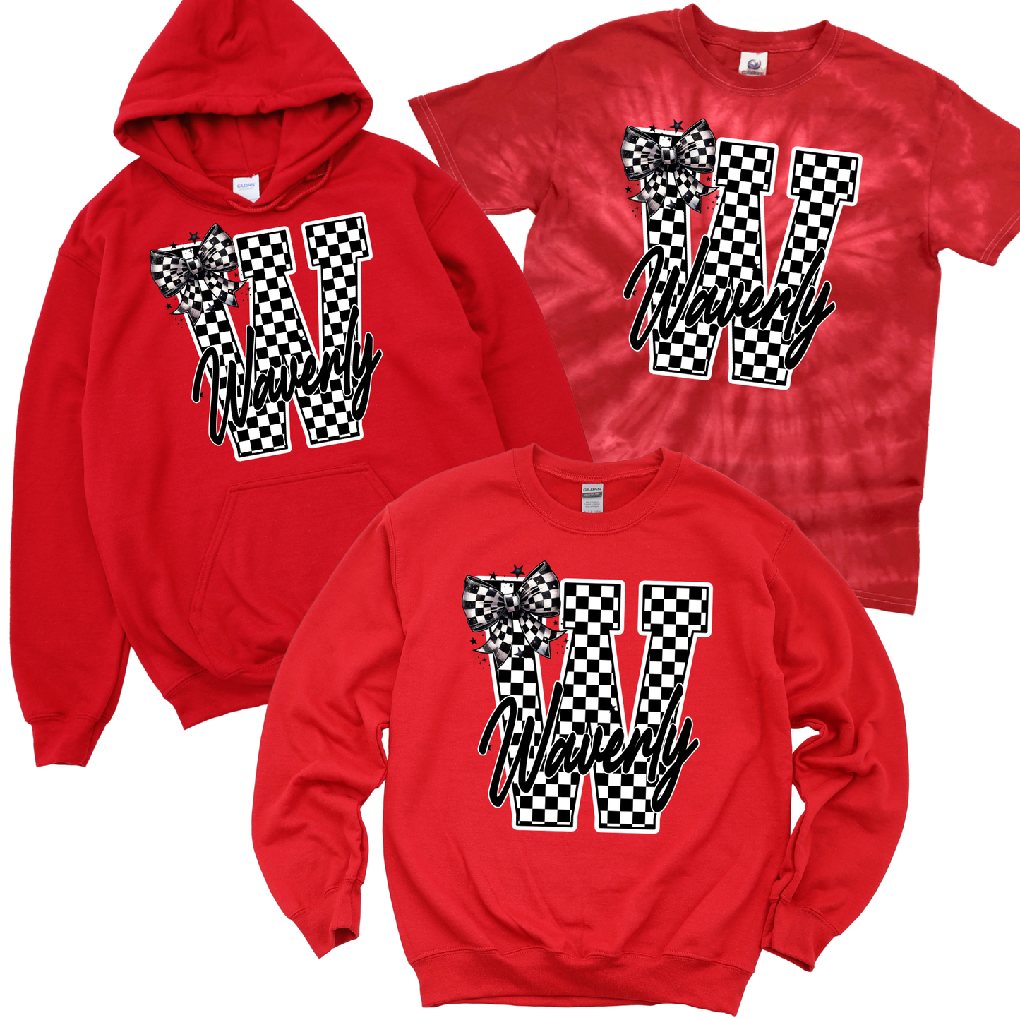 Checkered Waverly Bow - Red | Waverly Elementary Spiritwear Fundraiser | LI Spirit & Sports Apparel