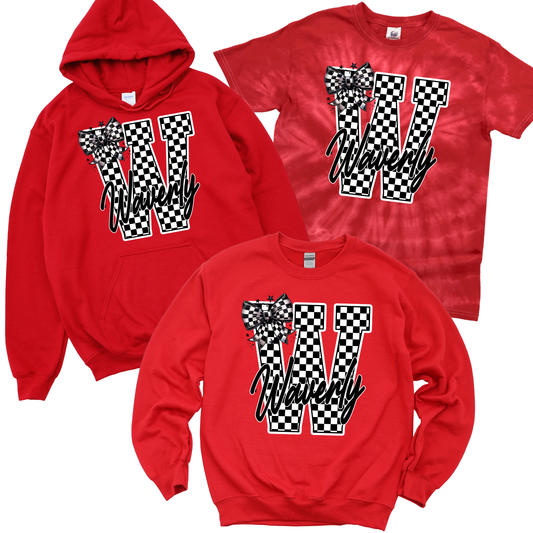 Checkered Waverly Bow - Red | Waverly Elementary Spiritwear Fundraiser | LI Spirit & Sports Apparel