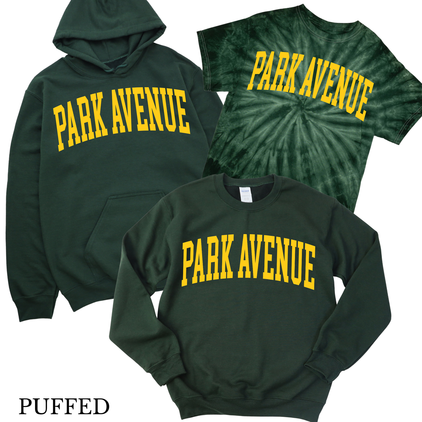 Puffed Varsity Park Avenue - Forest Green | Park Avenue Spiritwear Fundraiser | LI Spirit & Sports Apparel
