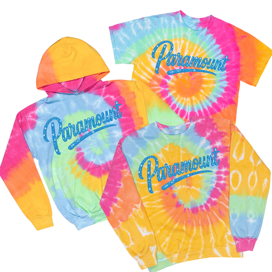 Puffed Glitter Paramount Script Tie Dye - Pastel | Paramount Dance Academy | LI Spirit & Sports Apparel