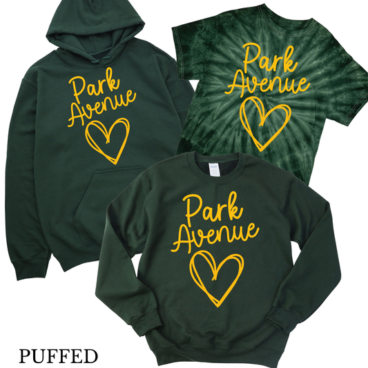 Puffed Park Avenue Heart - Forest Green | Park Avenue Spiritwear Fundraiser | LI Spirit & Sports Apparel