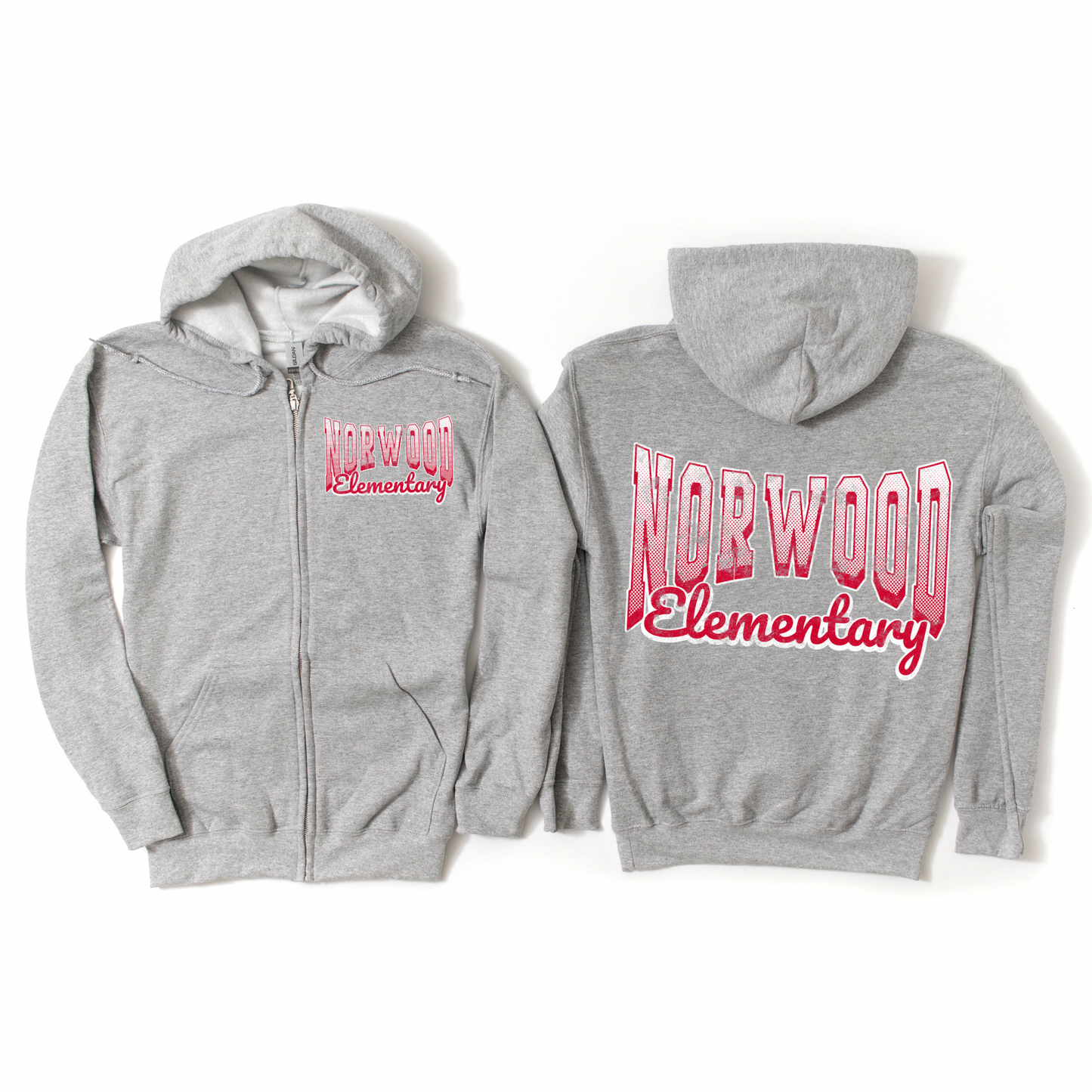 Retro Norwood Script Zip-Up Hoodie - Athletic Gray| Norwood Ave Spiritwear Fundraiser | LI Spirit & Sports Apparel