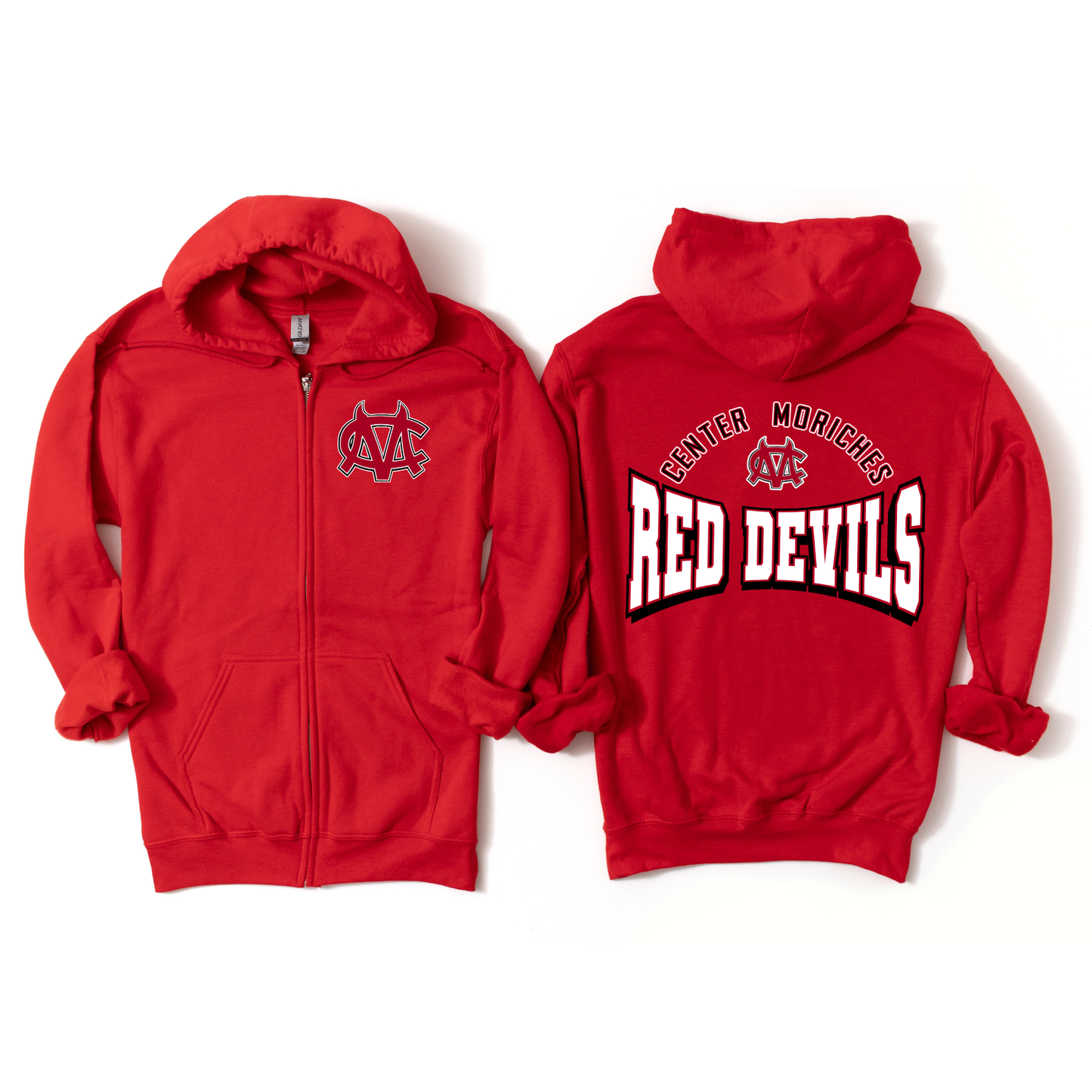 Red Devils Varsity Classic Zip-Up Hoodie - Red | Center Moriches HS Spiritwear Fundraiser | LI Spirit & Sports Apparel