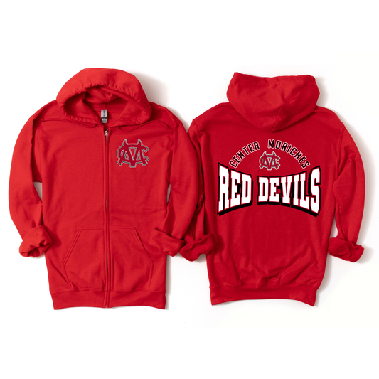 Red Devils Varsity Classic Zip-Up Hoodie - Red | Center Moriches HS Spiritwear Fundraiser | LI Spirit & Sports Apparel