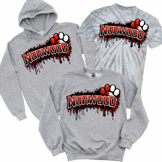 Norwood Drip Paw - Athletic Gray | Norwood Ave Spiritwear Fundraiser | LI Spirit & Sports Apparel