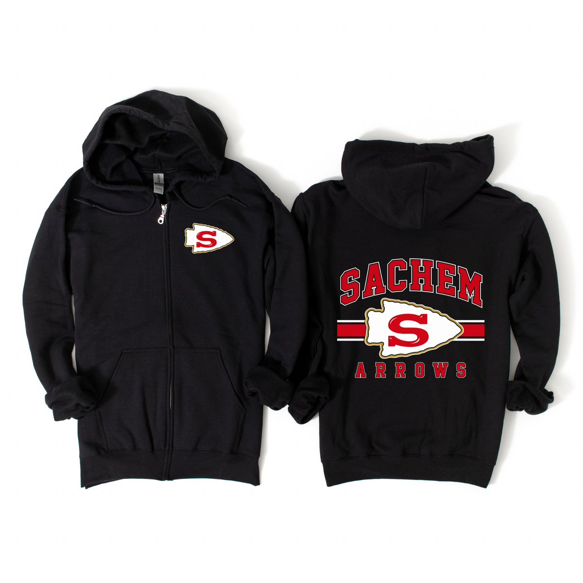 Sachem Legacy Stripe Zip-Up Hoodie - Black | Lynwood Spiritwear Fundraiser | LI Spirit & Sports Apparel