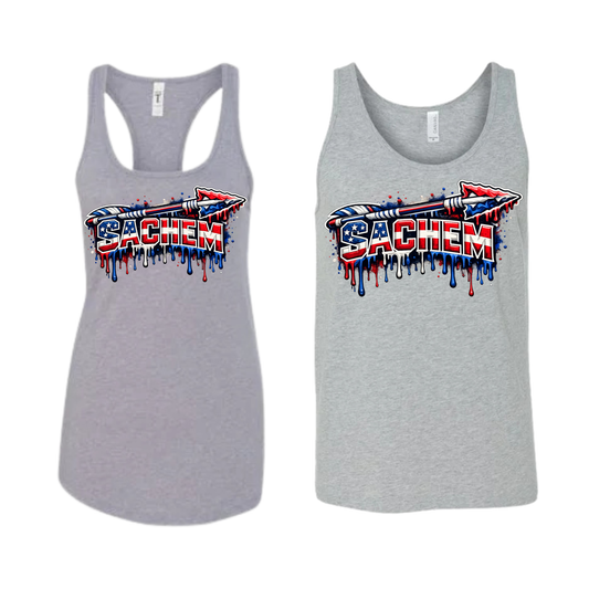 Sachem Drippy American Flag Arrow Tank Top - Athletic Gray | Nokomis Spiritwear Fundraiser | LI Spirit & Sports Apparel