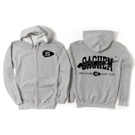 Sachem Long Island, NY Zip-Up Hoodie - Athletic Gray | Lynwood Spiritwear Fundraiser | LI Spirit & Sports Apparel