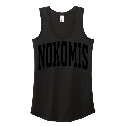 Puffed Nokomis Black on Black Girls/Womens Tank Top | Nokomis Spiritwear Fundraiser | LI Spirit & Sports Apparel