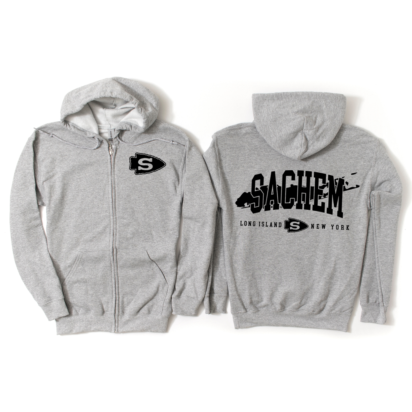 Sachem Long Island, NY Zip-Up Hoodie - Athletic Gray | Nokomis Spiritwear Fundraiser | LI Spirit & Sports Apparel