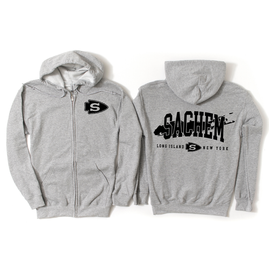 Sachem Long Island, NY Zip-Up Hoodie - Athletic Gray | Nokomis Spiritwear Fundraiser | LI Spirit & Sports Apparel