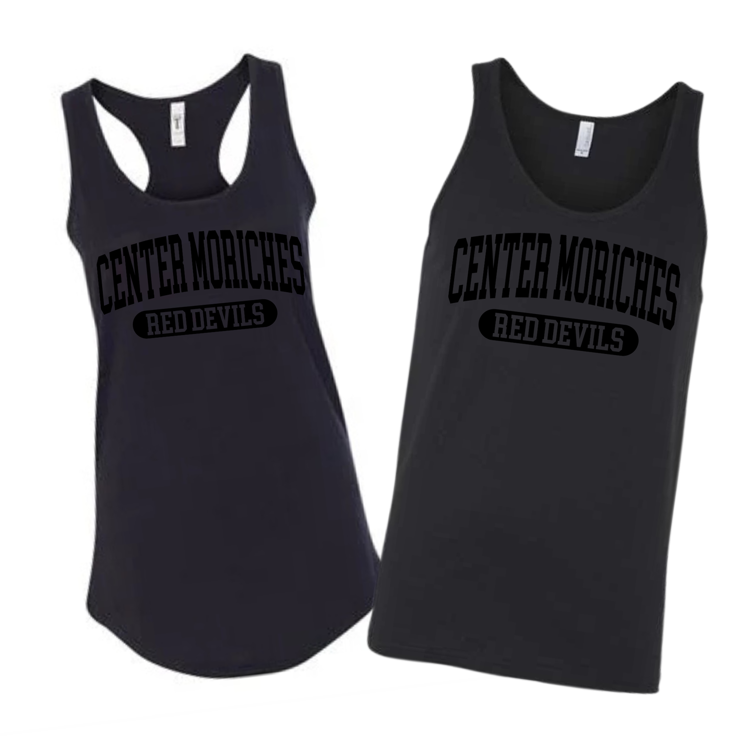 Center Moriches Red Devils Tank Top - Black on Black | Center Moriches HS Spiritwear Fundraiser | LI Spirit & Sports Apparel