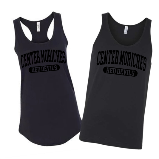 Center Moriches Red Devils Tank Top - Black on Black | Center Moriches HS Spiritwear Fundraiser | LI Spirit & Sports Apparel