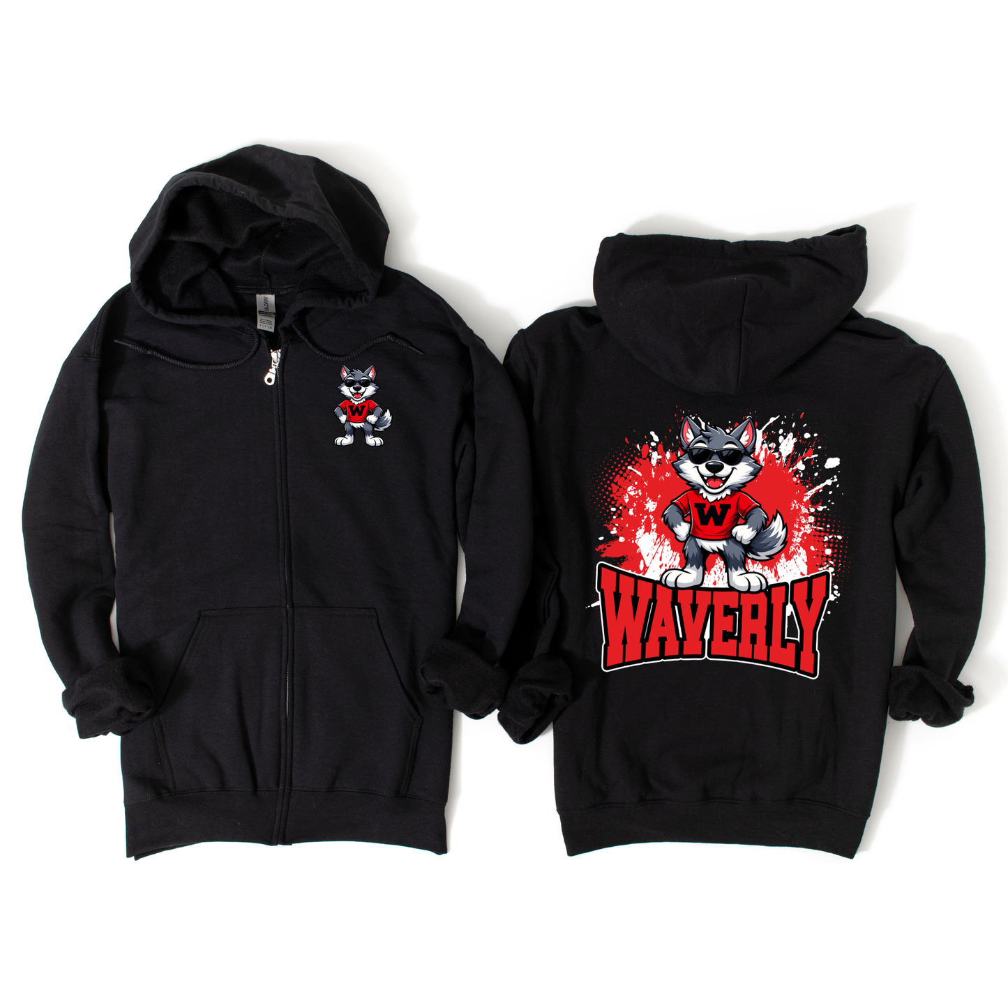 Waverly Wolf Pack Zip-Up Hoodie - Black | Waverly Spiritwear Fundraiser | LI Spirit & Sports Apparel