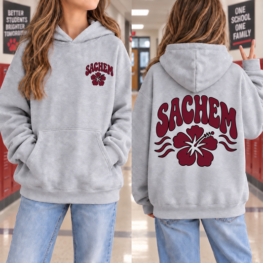 Sachem Coastal Burgundy Hibiscus - Athletic Gray | Sachem Apparel | LI Spirit & Sports Apparel