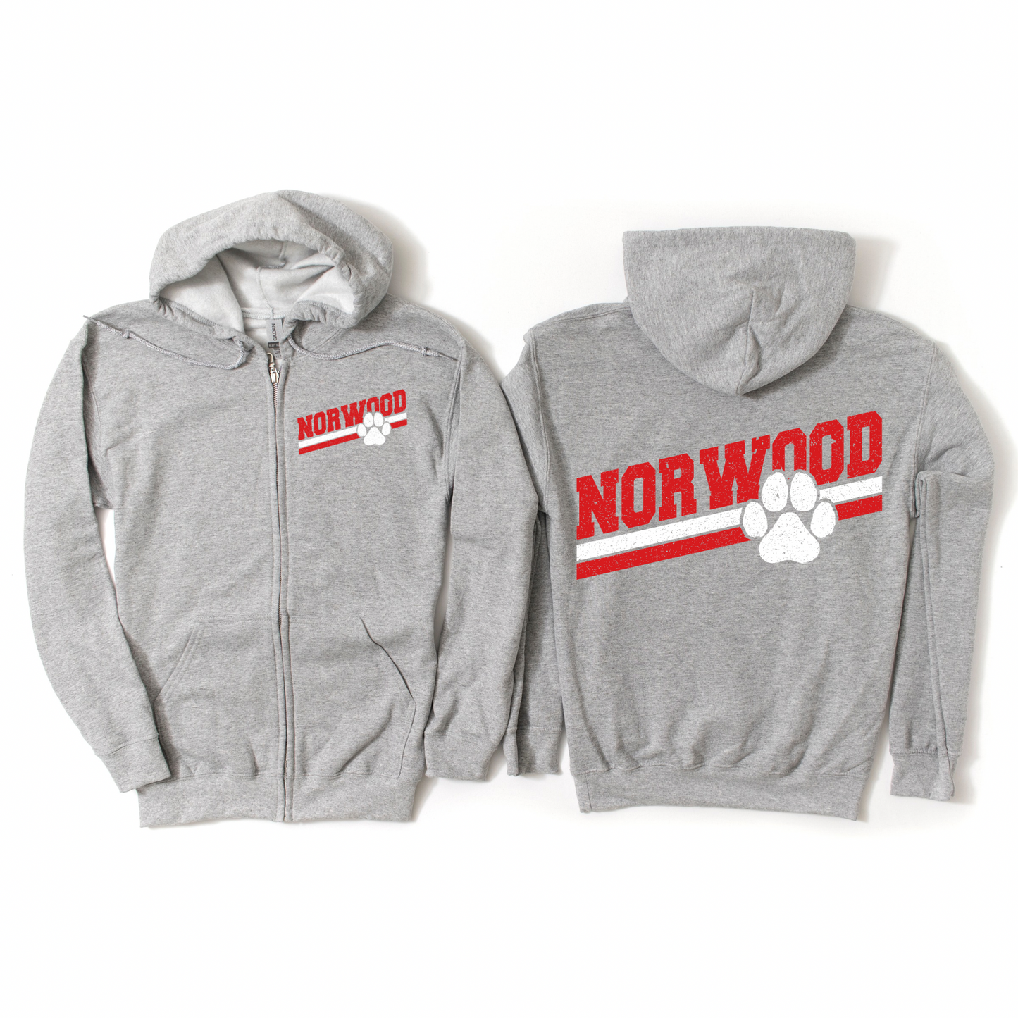 Norwood Paw Pride Athletic Gray Zip-Up Hoodie | Norwood Elementary Spiritwear Fundraiser | LI Spirit & Sports Apparel
