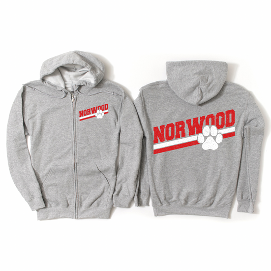 Norwood Paw Pride Athletic Gray Zip-Up Hoodie | Norwood Elementary Spiritwear Fundraiser | LI Spirit & Sports Apparel