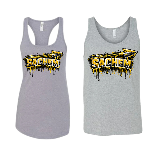 Sachem Drippy Arrow Tank Top - Athletic Gray | Nokomis Spiritwear Fundraiser | LI Spirit & Sports Apparel