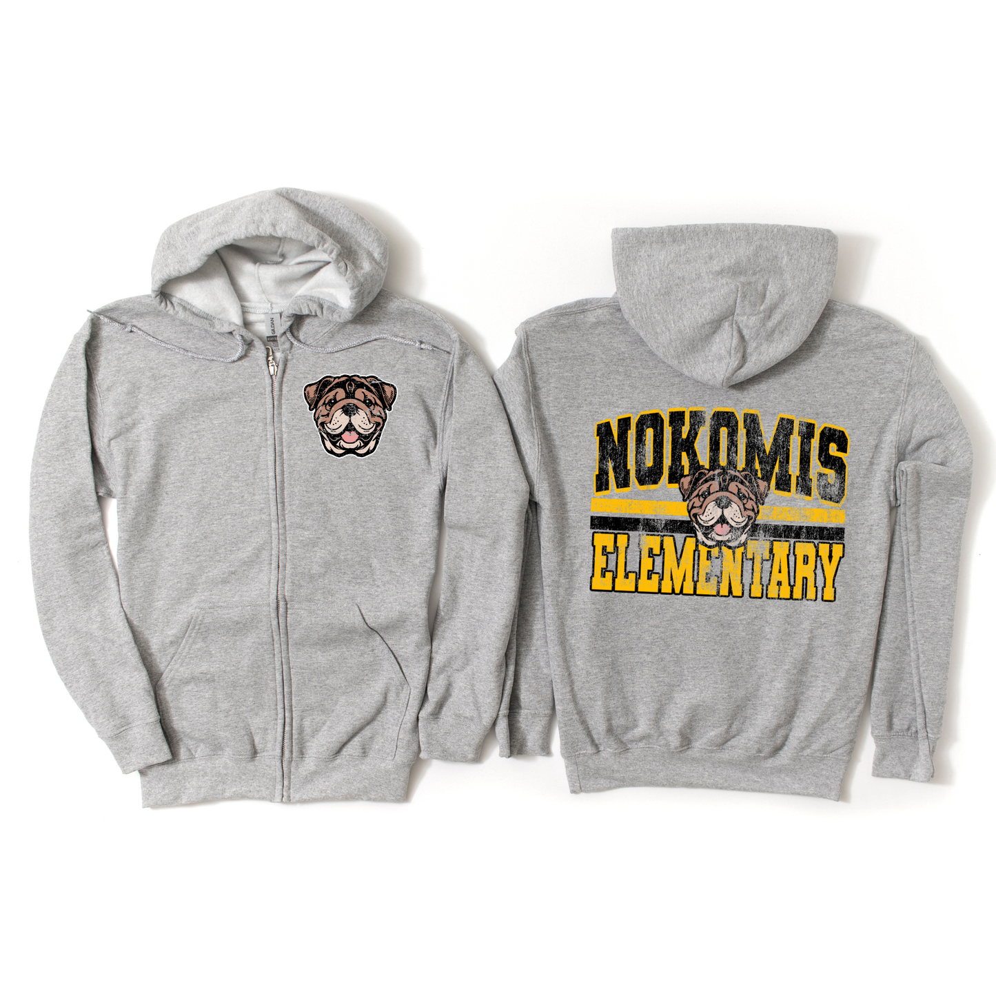 Vintage Nokomis Elementary Zip-Up Hoodie - Athletic Gray | Nokomis Spiritwear Fundraiser | LI Spirit & Sports Apparel